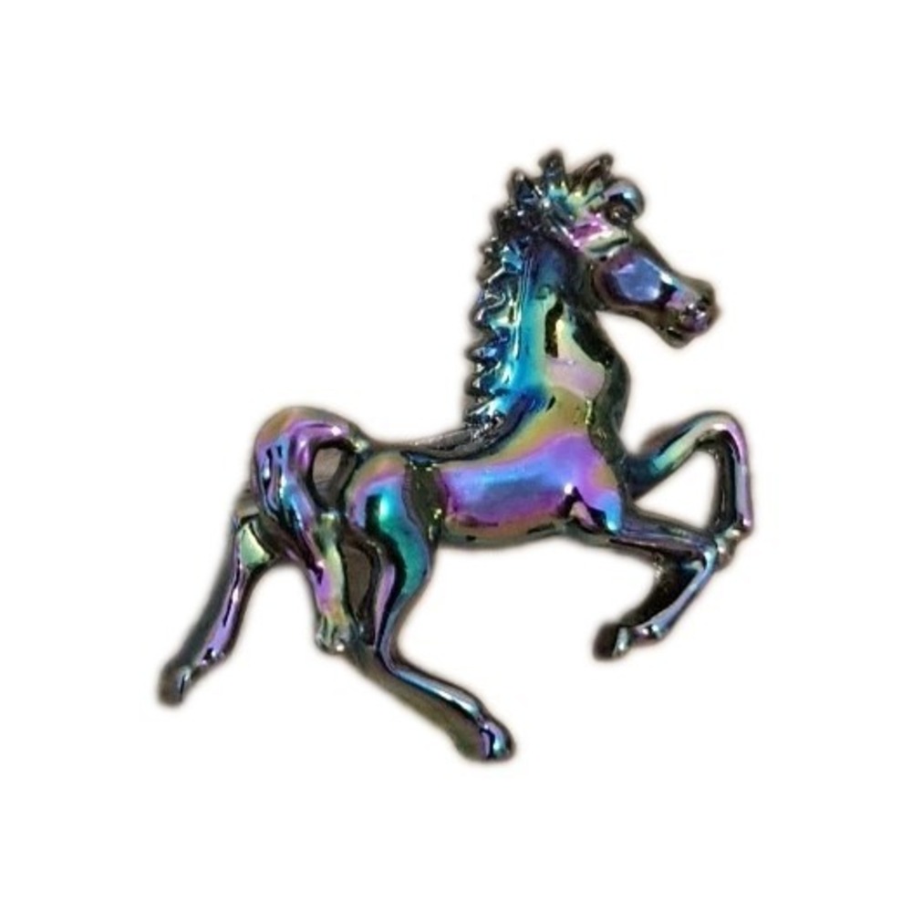 Vintage Small Purple Iridescent Running Horse Mustang Brooch Pin Colorful